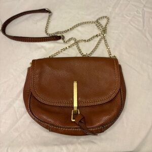Brown Leather Crossbody Bag with Gold Chain Strap